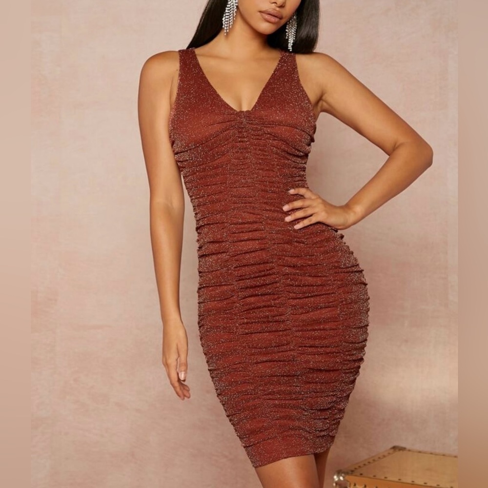 Ruched Zipper Back Glitter Dress
